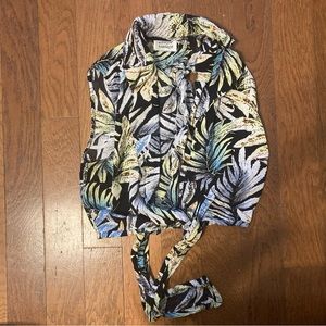 Unique Vintage Tropical Print Tie Front Crop Top size S